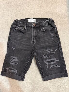 abercrombie kids Black Distressed Roll-Up Denim Shorts
